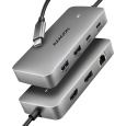 AXAGON HMC-CUB83X2, USB 10Gbps hub, 2x USB-A, USB-C, HDMI & DP 4k/144Hz, RJ-45 GLAN, PD 100W, kábel USB-C 15cm
