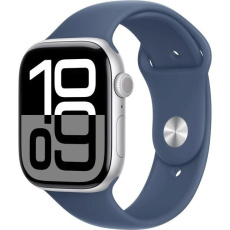 Apple Watch Series 10 GPS + Cellular 42mm Silver Aluminium Case with Denim Sport Band - M/L