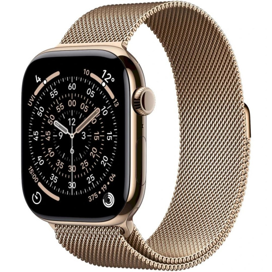 Apple Watch Series 11 GPS + Cellular 46mm Gold Titanium Case with Gold Milanese Loop - M/L Apple Watch Series 11 GPS + Cellular 46mm Gold Titanium Case with Gold Milanese Loop - M/L