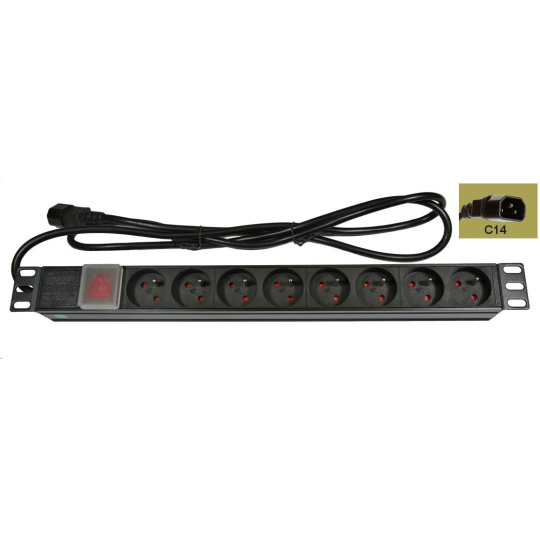 BAZAR - 19" rozvodný panel LEXI-Net 8x230V, ČSN, vypínač, indikátor napětí, kabel 1,8m, 1U, přívodní kabel pro UPS-obal