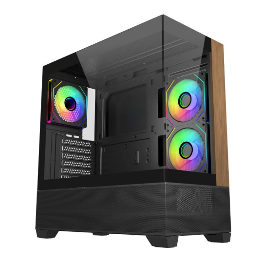 Cooler Master case Elite 690 Wood, ATX, Průhledná bočnice, 3x 120mm ARGB Fan, Černá Cooler Master case Elite 690 Wood, ATX, Průhledná bočnice, 3x 120mm ARGB Fan, Černá
