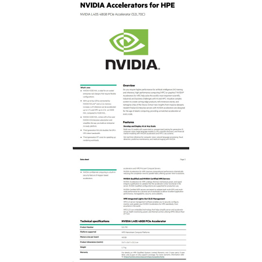 NVIDIA L40S 48GB PCIe Accelerator for HPE RENEW S2L70CR NVIDIA L40S 48GB PCIe Accelerator for HPE RENEW S2L70CR