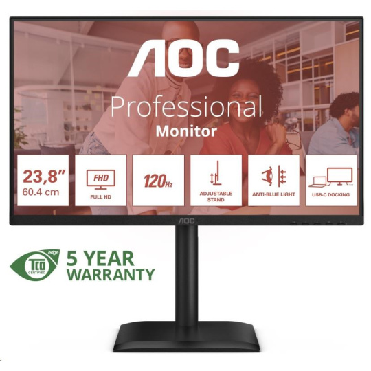 AOC MT 23,8" 24E4CV - 1920x1080,IPS,120Hz,1xHDMI,1xDP,USBhub,USB-C,PD,RJ45,Repro,Pivot