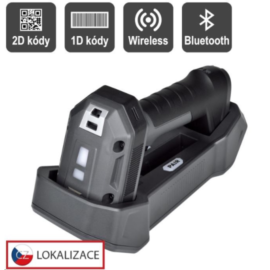 Virtuos CCD 2D průmyslová bezdrátová čtečka HW-857, USB, tmavě šedá