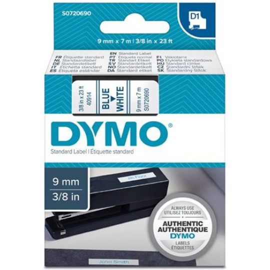 páska DYMO 40914 D1 Blue On White Tape (9mm)