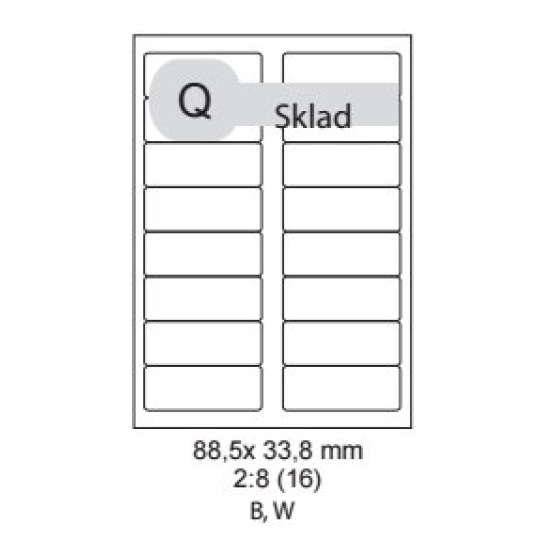 etikety kompatibil Samolepiace 88,5 x 33,8mm univerzálne biele 16ks/A4 (100 listov A4/bal.)
