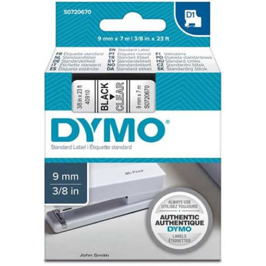 páska DYMO 40910 D1 Black On Transparent Tape (9mm)
