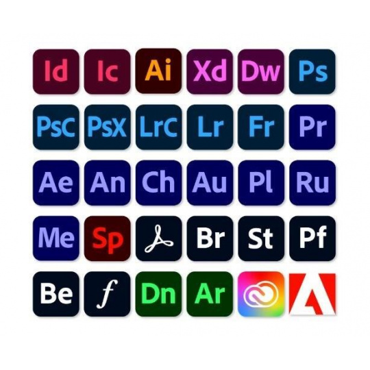 Adobe Creative Cloud pre teams Všetky aplikácie Multi Platform ML (+CZ) GOV RNW 1 používateľ, 12 mesiacov, úroveň 2, 10-49 licencií