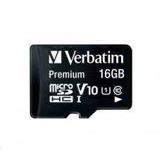 Karta VERBATIM MicroSDHC 16GB Premium, U1 + SD adaptér