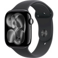 Apple Watch Series 11 GPS + Cellular 42mm Jet Black Aluminium Case with Black Sport Band - S/M