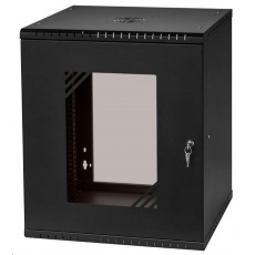 LEXI 19" nástenná skriňa Basic 12U, šírka 520 mm, hĺbka 450 mm, sklenené dvere, bez zadnej steny, čierna
