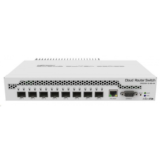 MikroTik Cloud Router Switch CRS309-1G-8S+IN, 800MHz CPU, 512MB RAM, 1xLAN, 8xSFP+ slot, vrátane. Licencia L5