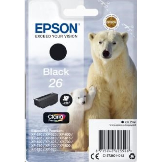 Atrament EPSON čierny Single Pack "Polar Bear" Black 26 Claria Premium Ink