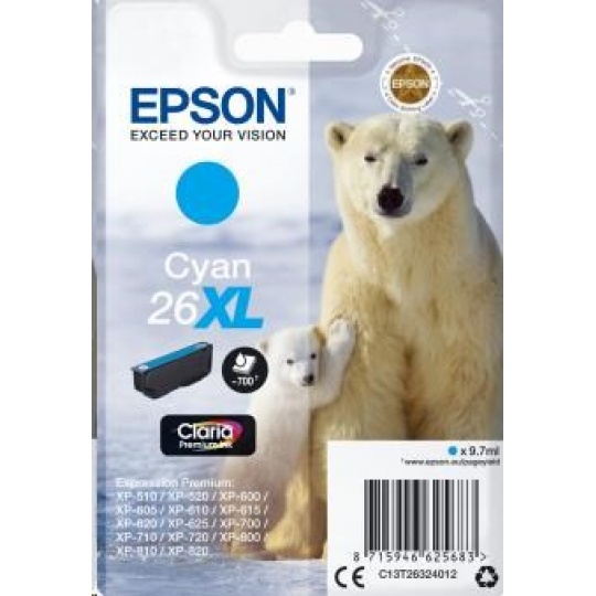 Atramentová tyčinka EPSON Singlepack "Polar Bear" Cyan 26XL Claria Premium Ink