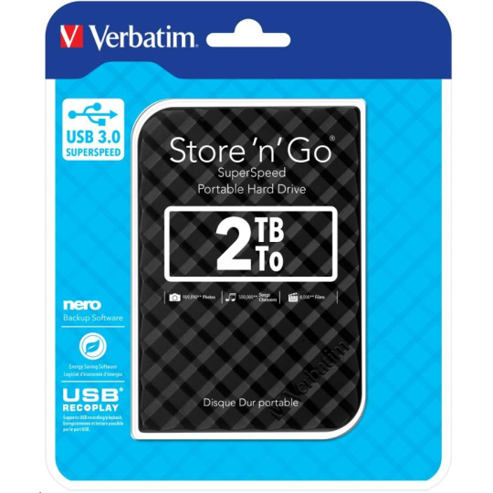 VERBATIM HDD 2.5"  2TB Store 'n' Go Portable Hard Drive USB 3.0, Black GEN II VERBATIM HDD 2.5"  2TB Store 'n' Go Portable Hard Drive USB 3.0, Black GEN II