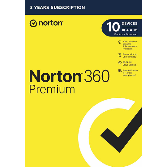 NORTON 360 PREMIUM 75GB +VPN 1 používateľ pre 10 zariadení na 3 roky ESD NORTON 360 PREMIUM 75GB +VPN 1 používateľ pre 10 zariadení na 3 roky ESD