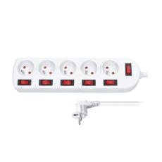 Solight prodlužovací přívod, 5 zásuvek, bílý, 6x vypínač, 2m Solight prodlužovací přívod, 5 zásuvek, bílý, 6x vypínač, 2m