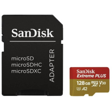 Karta SanDisk micro SDXC 128 GB Extreme PLUS (200 MB/s Class 10, UHS-I U3 V30) + adaptér