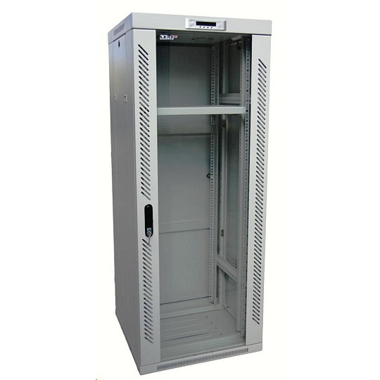 LEXI-Net 19" stojanový rozvaděč 45U 800x800 rozebiratelný, ventilace, termostat, kolečka, 600kg, sklo, rozložený, šedý
