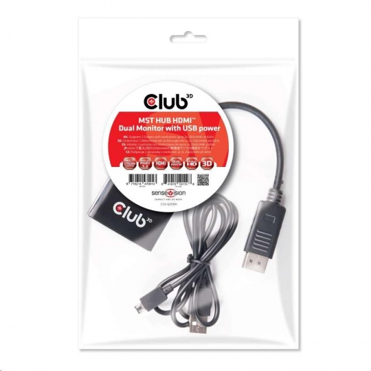 Club3D Video hub MST (Multi Stream Transport) DisplayPort na 2x HDMI, USB napájení