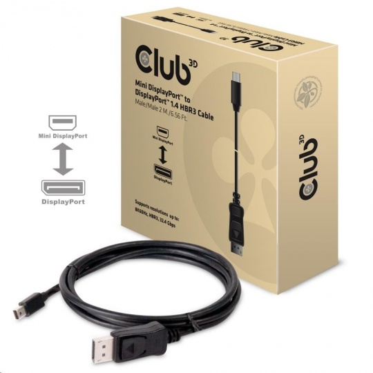 Club3D Adaptér mini DisplayPort 1.4 na DisplayPort 1.4, HBR3 8K60Hz (M/M), 2m