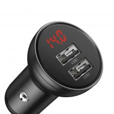 Baseus duálny USB adaptér do auta s displejom 4,8A 24W, sivý