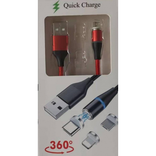 PREMIUMCORD Magnetický nabíjací a dátový kábel micro USB a USB-C 1 m, červený