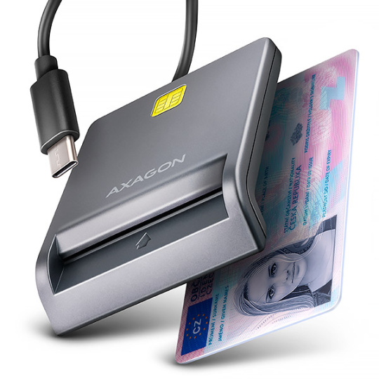 AXAGON CRE-SM3TC, USB-C FlatReader čítačka kontaktných kariet ID card (eID klient), kábel 1.2 m