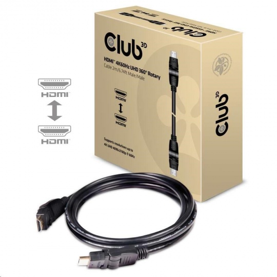 Club3D Kabel HDMI 2.0 4K60Hz UHD, 360 otočné konektory (M/M), 2m