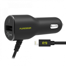 PureGear 3.4A USB autonabíjačka s integrovaným Lightning káblom - čierna