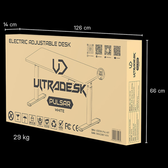 Detský pracovný stôl, elektricky nastaviteľná výška, 120X60 cm, 55-81 cm, PULSAR, čierny, ULTRADESK