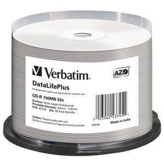 BAZAR - VERBATIM CD-R(50-pack) spindl, AZO 52X,700MB,WHITE WIDE PRINTABLE SURFACE NON-ID BAZAR - VERBATIM CD-R(50-pack) spindl, AZO 52X,700MB,WHITE WIDE PRINTABLE SURFACE NON-ID