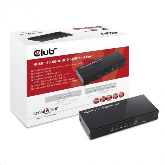 Club3D Video splitter 1:4 HDMI 2.0 4K60Hz UHD, 4 porty