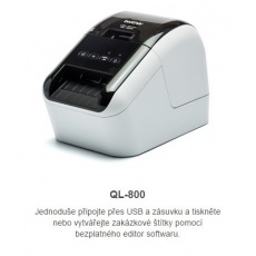 Tlačiareň štítkov BROTHER QL-800 - 62 mm, termálna, USB, Profi. Tlačiareň štítkov / po zakúpení DK-22251 tlač v červenej farbe /