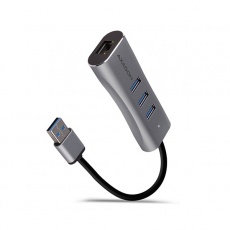 AXAGON HMA-GL3AP, USB 3.rozbočovač 2. generácie, porty 3x USB-A + Gigabit Ethernet, kov, napájanie micro USB. konektor, kábel USB-A 20c