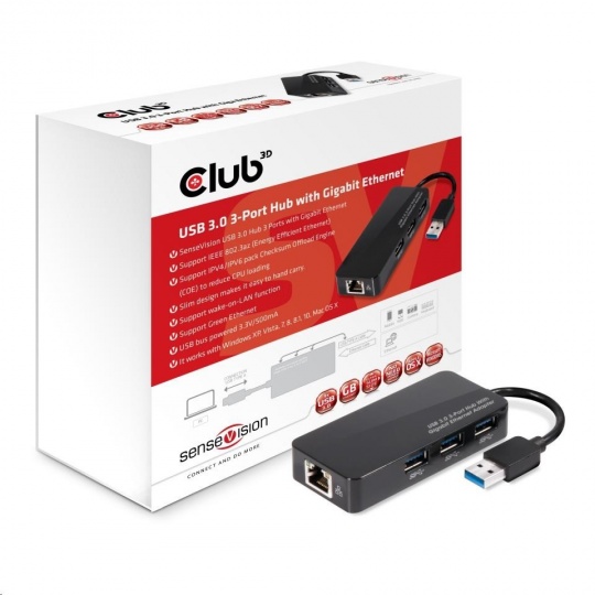 Club3D hub USB typ A 3.2 Gen1 na 3x USB 3.1/Ethernet)