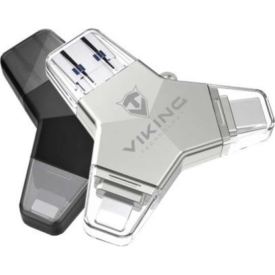 USB Flash disk Viking 3.0 4v1 s konektorom Lightning/Micro USB/USB/USB-C, 128 GB, čierna