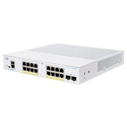 Prepínač Cisco CBS350-16P-E-2G, 16xGbE RJ45, 2xSFP, bez ventilátora, PoE+, 120W
