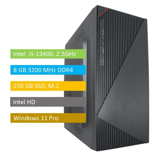 ABCOM KA0225001,  i5-13400, 8GB RAM, 250 GB M.2 SSD, Windows 11 Pro