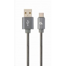 GEMBIRD CABLEXPERT USB 2.0 Kábel AM na typ C (AM/CM), 2 m, kovová špirála, sivý, blister, PREMIUM QUALITY GEMBIRD CABLEXPERT USB 2.0 Kábel AM na typ C (AM/CM), 2 m, kovová špirála, sivý, blister, PREMIUM QUALITY