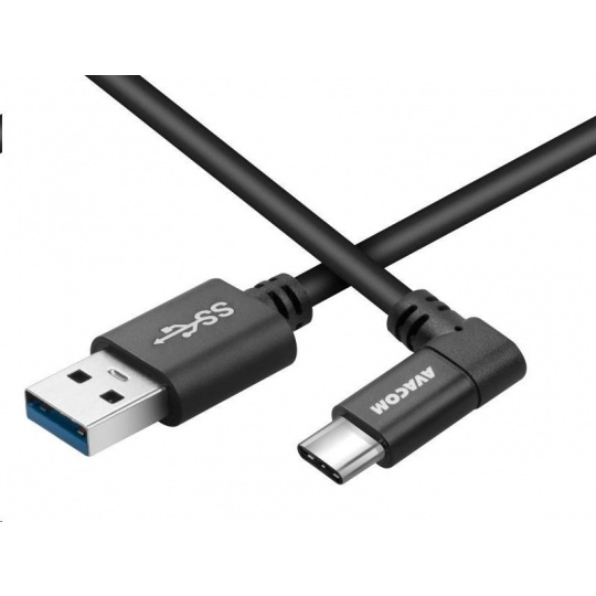 Dátový a nabíjací kábel USB - USB Type-C, 100 cm, 90° konektor, čierny