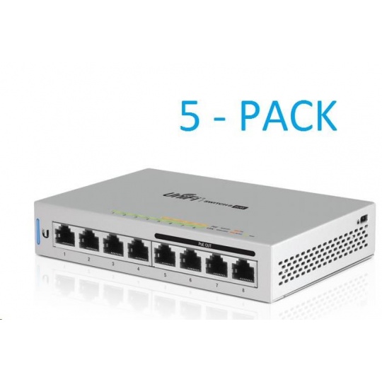 UBNT UniFi Switch US-8-60W, 5-PACK, vrátane. napájacie adaptéry [8xGigabit, 4 porty s PoE 60W 802.3af, neblokujúce 8Gbps]