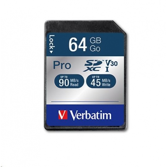 Karta VERBATIM SDXC 64GB Pro, U3, V30 (R:90/W:45 MB/s)