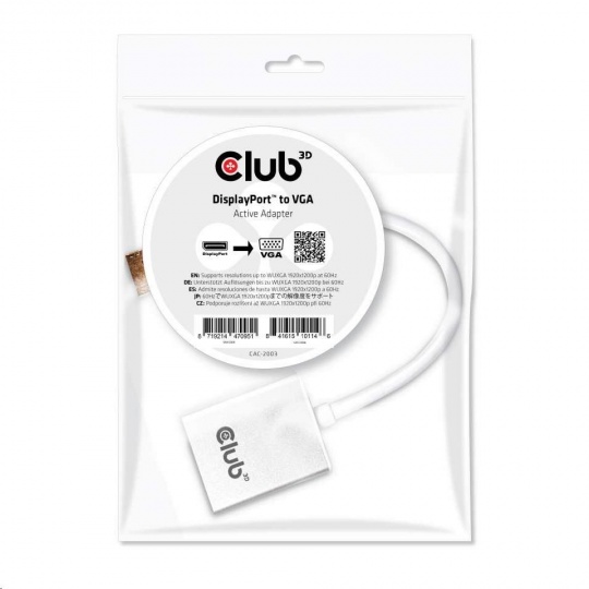Club3D Adaptér aktivní DisplayPort na VGA (M/F), 25cm
