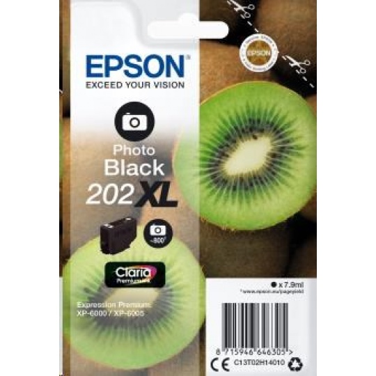 Atrament EPSON čierny Singlepack "Kiwi" Photo Black 202XL Claria Premium Ink 7,9 ml