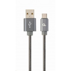 GEMBIRD CABLEXPERT USB 2.0 Kábel AM na typ C (AM/CM), 1 m, kovová špirála, sivý, blister, PREMIUM QUALITY