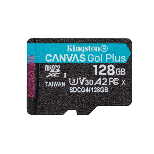 Kingston MicroSDXC karta 128GB Canvas Go! Plus, R:200/W:160MB/s, Class 10, UHS-I, U3, V30, A2 + Bez Adaptéru Kingston MicroSDXC karta 128GB Canvas Go! Plus, R:200/W:160MB/s, Class 10, UHS-I, U3, V30, A2 + Bez Adaptéru