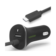 PureGear USB autonabíjačka s integrovaným USB-C kabelem - 24W - černá