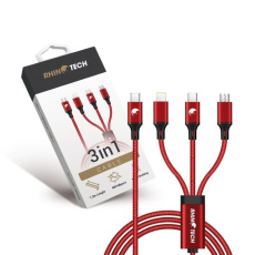 RhinoTech nabíjecí a datový kabel 3v1 USB-C (MicroUSB + Lightning + USB-C) 40W 1,2m červená