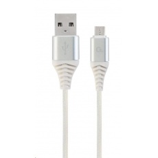 GEMBIRD CABLEXPERT USB 2.0 AM na MicroUSB (AM/BM), 1 m, opletený, bielo-strieborný, blister, PREMIUM KVALITA